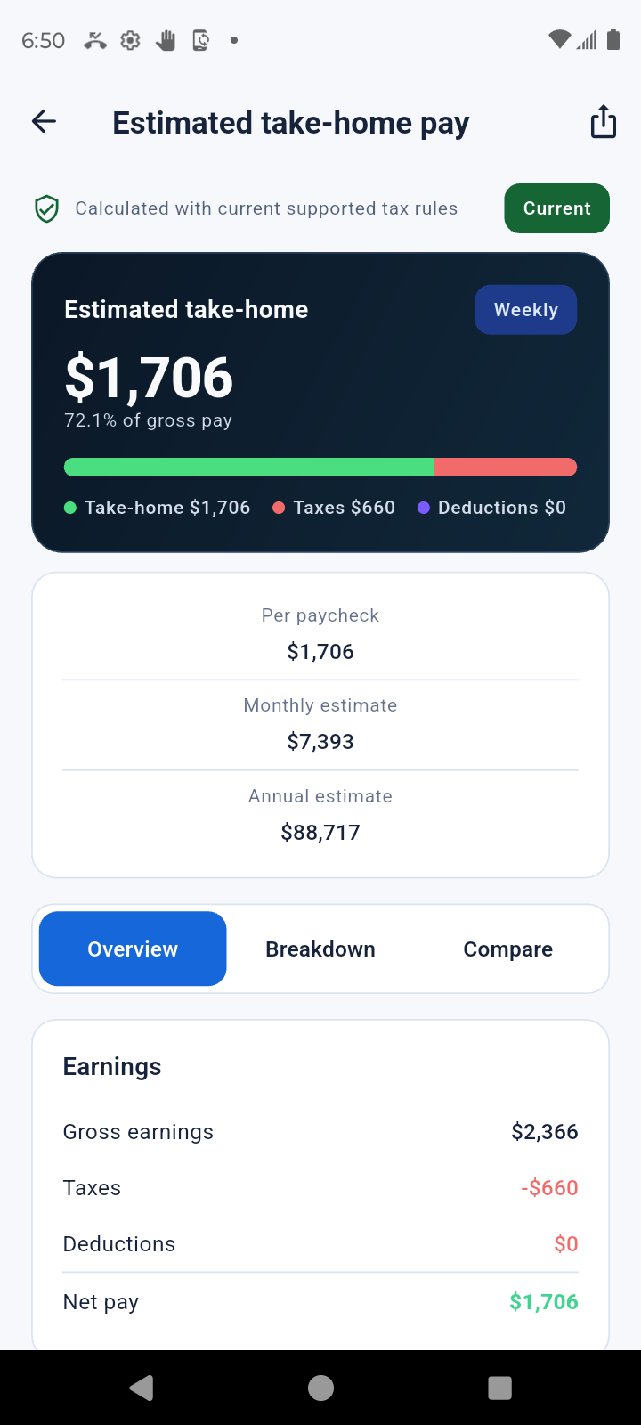 Madison Paycheck estimated take-home pay screen